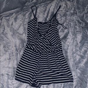 Navy/White Striped Romper